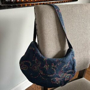Embroidered VINTAGE Denim Shoulder Bag EXCELLENT CONDITION